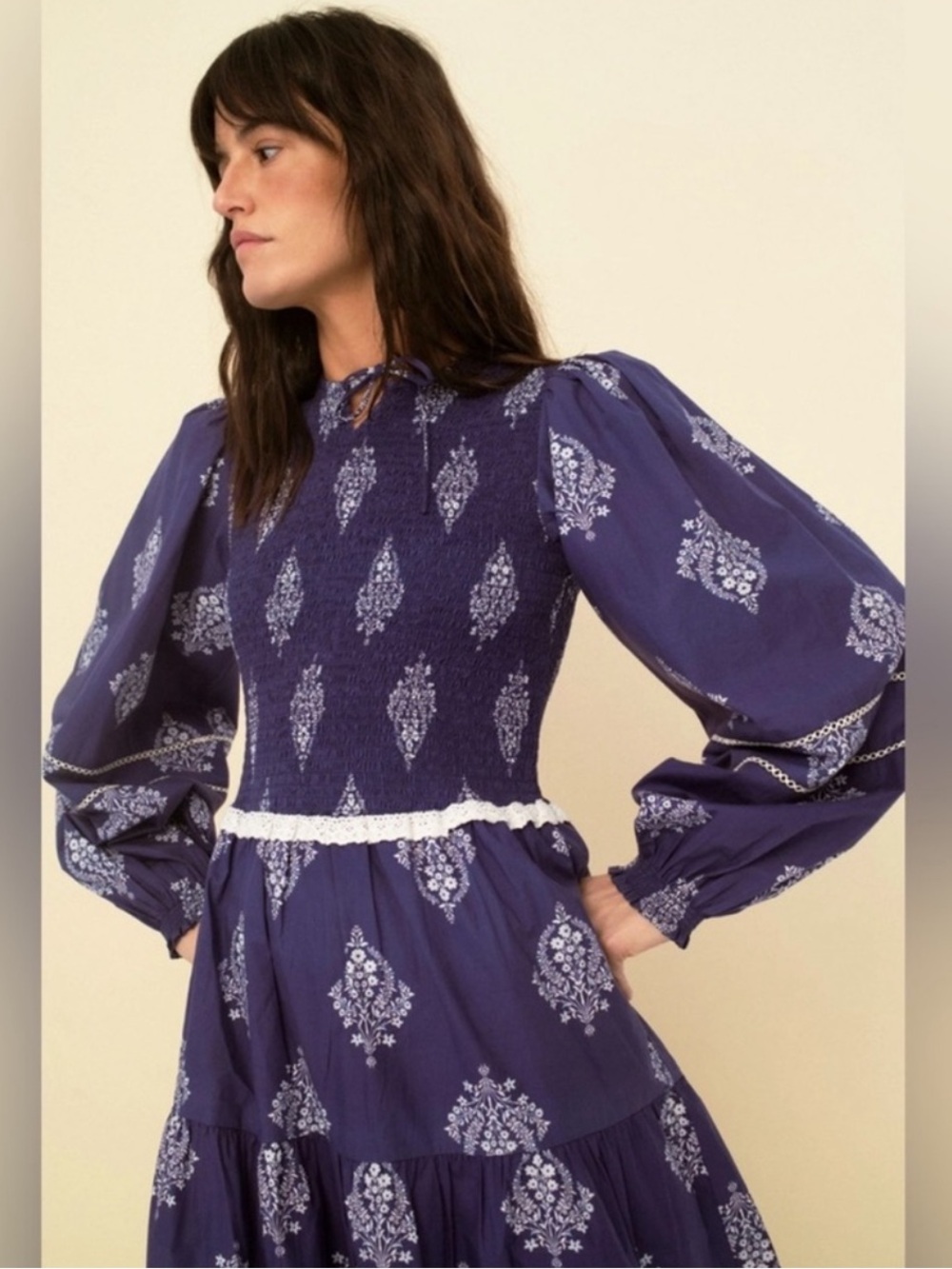 Sonmer Camilla Smocked Navy Long-Sleeve Maxi Dress